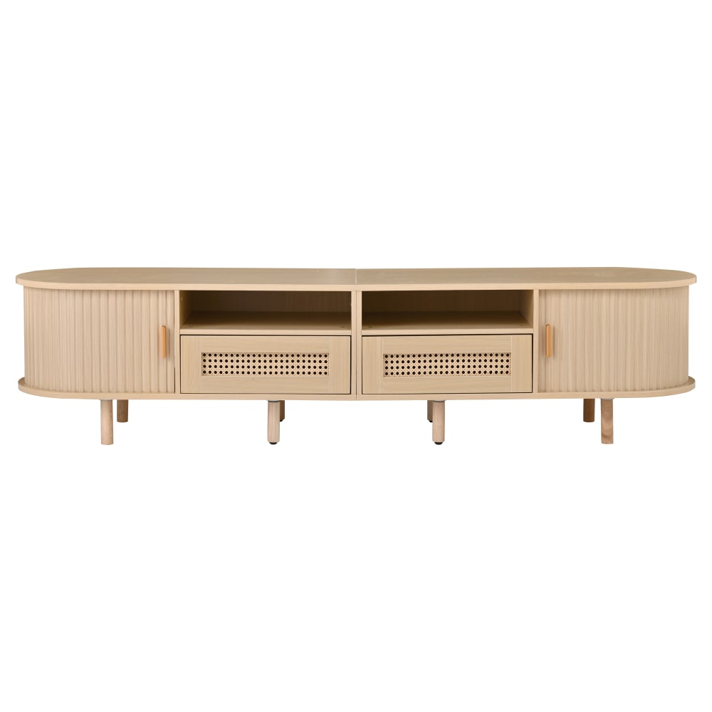 wohnli-moebel-suche-M26085754 Wohnli Möbelsuche - Ovales TV-Lowboard mit Rattan-Schubladen und Schiebetüren 170cm Eiche