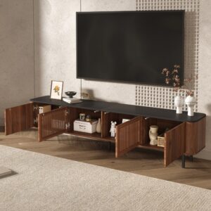 wohnli-moebel-suche-M26085757-1 TV-Schrank mit Gittertüren und Stauraum 190 cm Nussbaum 190x45x38cm Spanplatte Braun MODFU Möbel Wohnzimmermöbel TV-Möbel