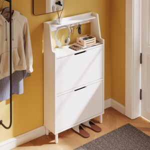 wohnli-moebel-suche-M26085775-1 Schuhschrank mit haken Weiß 60×19×119 cm 60x119x19cm Spanplatte Weiß SoBuy Möbel Flurmöbel Schuhschränke