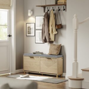 wohnli-moebel-suche-M26085776-1 Schuhschrank mit Sitzfläche Light Oak 100×24×50 cm 100x50x24cm Spanplatte Braun SoBuy Möbel Flurmöbel Schuhschränke