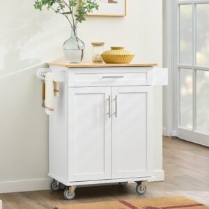 wohnli-moebel-suche-M26085778-1 Küchenwagen mit schublade weiß 83x46x91cm 83x91x46cm Bambus Weiß SoBuy Möbel Küchenmöbel Kücheninseln & Servierwägen