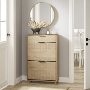 wohnli-moebel-suche-M26085786-1 Schuhschrank mit klappbaren fächern light oak 60×24×95 60x95x24cm Spanplatte Braun SoBuy Möbel Flurmöbel Schuhschränke