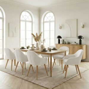 wohnli-moebel-suche-M26086311-1 Esszimmerstuhl aus ecrufarbenem Stoff (x2) 57x80x61cm Stoff Weiß Moloo Möbel Esszimmermöbel Stühle