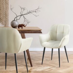 wohnli-moebel-suche-M26086468-1 Esszimmerstuhl mit Armlehnen aus Stoff creme 58x85x65cm Stoff Beige CLP Möbel Esszimmermöbel Stühle