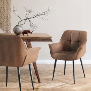 wohnli-moebel-suche-M26086658-1 Esszimmerstuhl mit Armlehnen aus Stoff taupe 58x85x65cm Stoff Grau CLP Möbel Esszimmermöbel Stühle