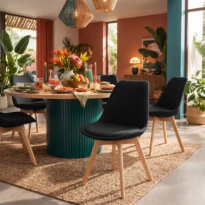 wohnli-moebel-suche-M26086719-1 Esszimmerstuhl mit Sitz aus Stoff schwarz 50x83x49cm Stoff Schwarz CLP Möbel Esszimmermöbel Stühle
