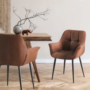 Esszimmerstuhl mit Armlehnen aus Stoff braun 58x85x65cm Stoff Braun CLP Möbel Esszimmermöbel Stühle