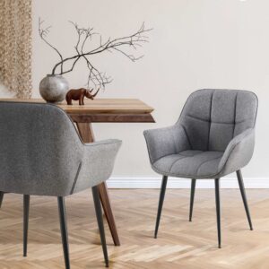 wohnli-moebel-suche-M26086875-1 Esszimmerstuhl mit Armlehnen aus Stoff dunkelgrau 58x85x65cm Stoff Grau CLP Möbel Esszimmermöbel Stühle