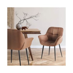 wohnli-moebel-suche-M26086900-1 Esszimmerstuhl mit Armlehnen aus Samt braun 58x85x65cm Samt Braun CLP Möbel Esszimmermöbel Stühle