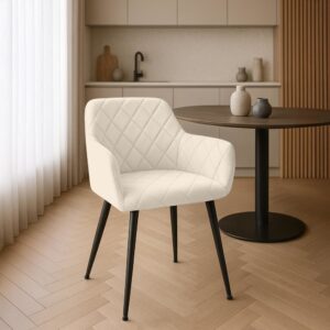 wohnli-moebel-suche-M26086950-1 Esszimmerstuhl mit Armlehnen aus Samt creme 61x83x53cm Samt Beige CLP Möbel Esszimmermöbel Stühle