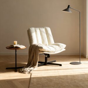 wohnli-moebel-suche-M26087042-1 Sessel drehbar höhenverstellbar Chenille-Stoff Beige 63x85x73cm Stoff Beige Meubles Cosy Sofas und Sessel Sessel, Poufs und Fußbänke Sessel