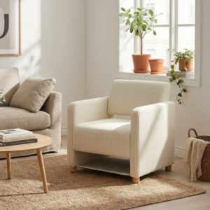 Cord-Sessel mit Aufbewahrungstasche – Beige 66x76x73cm Stoff Beige Meubles Cosy Sofas und Sessel Sessel, Poufs und Fußbänke Sessel