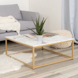 Couchtisch 80x80 cm Marmoroptik Metallgestell goldfarben 80x34x80cm Metall Gold Meubles Cosy Möbel Wohnzimmermöbel Couchtische