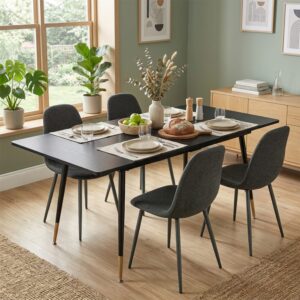 wohnli-moebel-suche-M26087056-1 Ausziehtisch 120–160 cm aus MDF in Holzoptik Schwarz 160x75x80cm Metall Schwarz Meubles Cosy Möbel Esszimmermöbel Esstische
