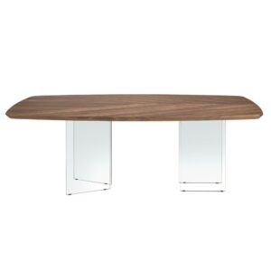 wohnli-moebel-suche-M26087409-1 Ovaler Fass-Esstisch aus Nussbaumholz und gehärtetem Glas 110x75x110cm Holz Braun Angel Cerda Möbel Esszimmermöbel Esstische