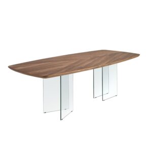 wohnli-moebel-suche-M26087409 Wohnli Möbelsuche - Ovaler Fass-Esstisch aus Nussbaumholz und gehärtetem Glas
