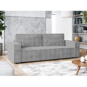 wohnli-moebel-suche-M26087612-1 3-Sitzer-Sofa mit Schlaffunktion und Bettkasten aus Cord in Hellgrau 94x85x238cm Stoff Grau Ax Living Sofas und Sessel Sofas Schlafsofas
