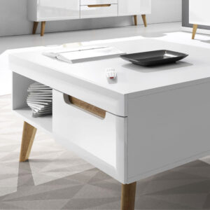 wohnli-moebel-suche-M26088700-1 Couchtisch Nordi mit Schubladen 107x67x46cm weiß / Riviera Eiche 67x46x107cm Spanplatte Weiß Feldmann-Wohnen Möbel Wohnzimmermöbel Couchtische