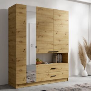 wohnli-moebel-suche-M26088730-1 Kleiderschrank Turin mit Türen 158x54x200cm Eiche Artisan 54x200x158cm Spanplatte Braun Feldmann-Wohnen Möbel Schlafzimmermöbel Kleiderschränke