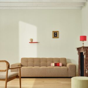 wohnli-moebel-suche-M26089633-1 Gerades 4-Sitzer-Sofa aus hellbraun meliertem Strukturstoff 243x74x97cm Stoff Braun BERAH GETAH Sofas und Sessel Sofas 2-Sitzer-Sofas & 3-Sitzer-Sofas