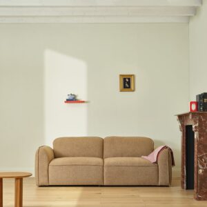wohnli-moebel-suche-M26089636-1 Gerades 3-Sitzer-Sofa aus hellbraun meliertem Strukturstoff 214x77x97cm Stoff Braun BERAH GETAH Sofas und Sessel Sofas 2-Sitzer-Sofas & 3-Sitzer-Sofas