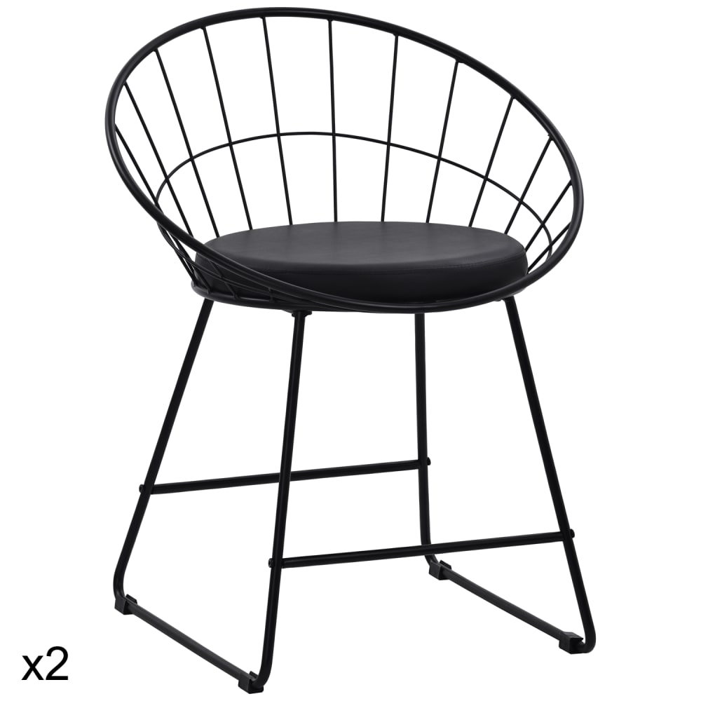 wohnli-moebel-suche-M26089654 Wohnli Möbelsuche - Set aus 2 Stühlen aus schwarzem Metall mit schwarzem Kissen
