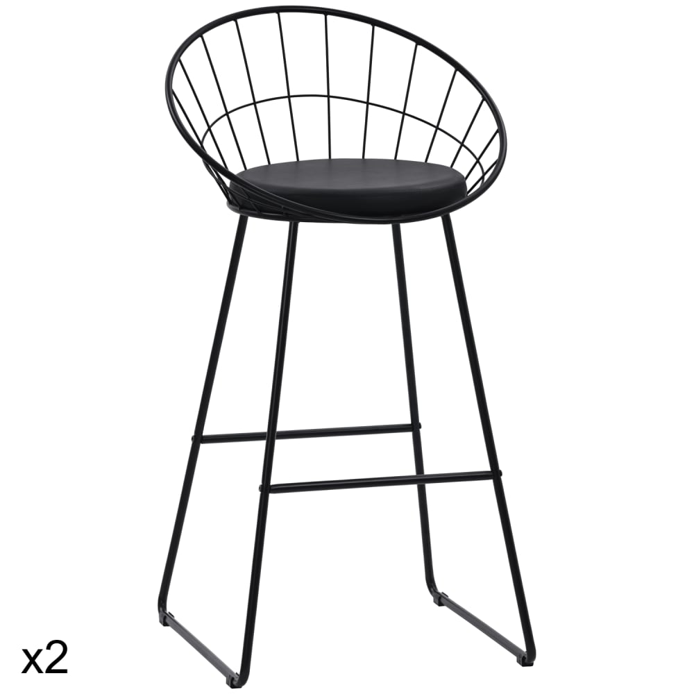 Wohnli Möbelsuche - Set aus 2 Barhockern 75 cm aus schwarzem Metall mit schwarzem Kissen
