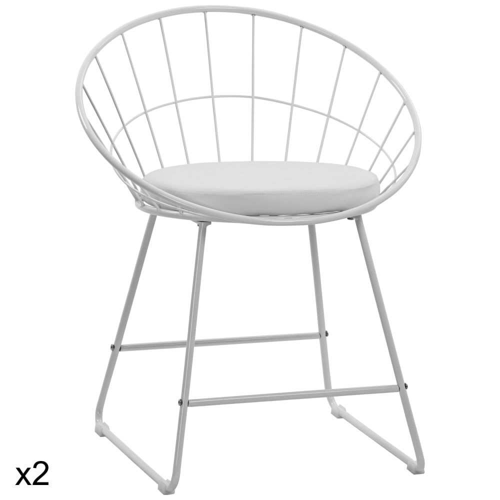 wohnli-moebel-suche-M26089662 Wohnli Möbelsuche - Set aus 2 Stühlen aus weißem Metall mit weißem Kissen