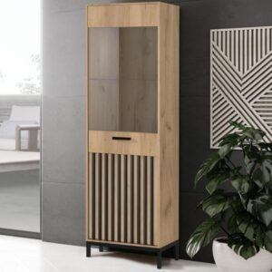 wohnli-moebel-suche-M26090016-1 Vitrine in Schwarz und Holz mit Latten 40x191x54cm Holz Braun MSO Möbel Esszimmermöbel Vitrine und Vitrinenschrank