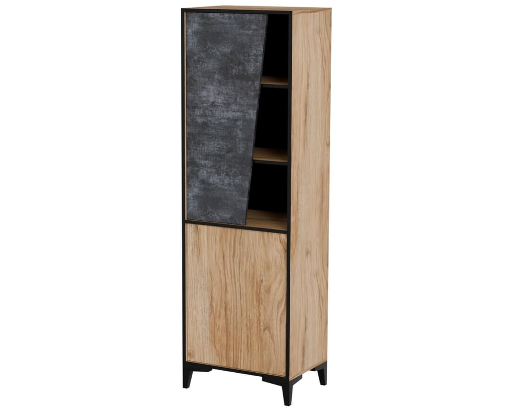 wohnli-moebel-suche-M26090019 Wohnli Möbelsuche - Designer-Aufbewahrungssäule aus Eiche und dunklem Beton mit 2 Türen
