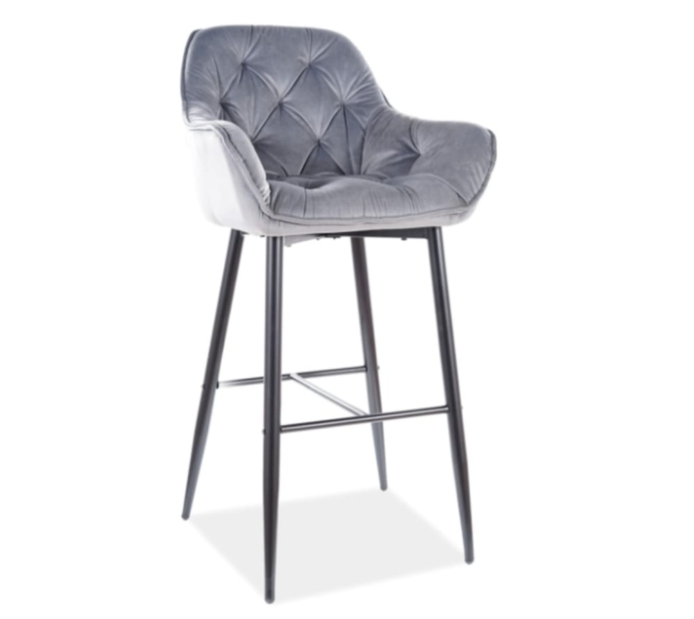 wohnli-moebel-suche-M26090039 Wohnli Möbelsuche - Hochstuhl im Design aus schwarzem Metall und grauem Samt