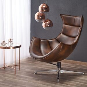 wohnli-moebel-suche-M26090048-1 Drehsessel im Stil von braunem gealtertem Leder und Gestell aus Stahl 84x96x86cm Leder Braun MSO Sofas und Sessel Sessel, Poufs und Fußbänke Sessel