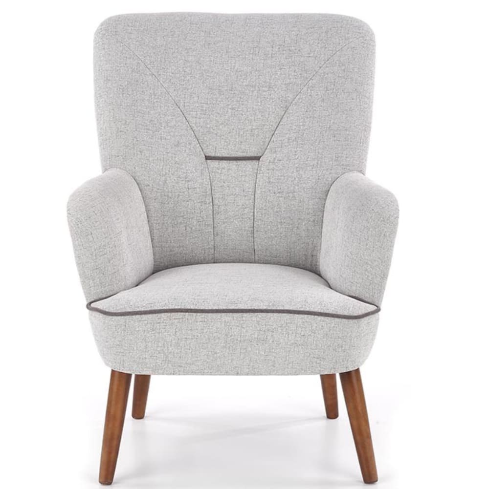 Wohnli Möbelsuche - Bequemer Designer-Sessel aus grauem Stoff und Holz