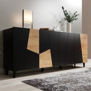 wohnli-moebel-suche-M26090053-1 Designer-Sideboard mattschwarz und Eiche 200 cm 200x82x200cm Holz Schwarz MSO Möbel Esszimmermöbel Sideboards, Highboards & niedrige Anrichten