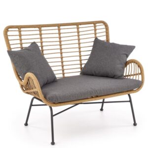 wohnli-moebel-suche-M26090055 Wohnli Möbelsuche - 2-Personen-Sofa aus synthetischem Rattan mit grauen Stoffkissen