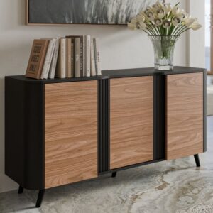 Sideboard aus Schwarz und Holz – abgerundete Kanten – 3 Türen – 150 cm 150x75x150cm Holz Schwarz MSO Möbel Esszimmermöbel Sideboards, Highboards & niedrige Anrichten
