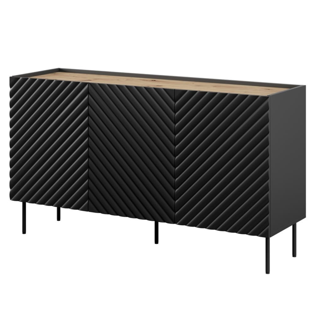 Wohnli Möbelsuche - Niedriges Sideboard in Eichenoptik – mattschwarz