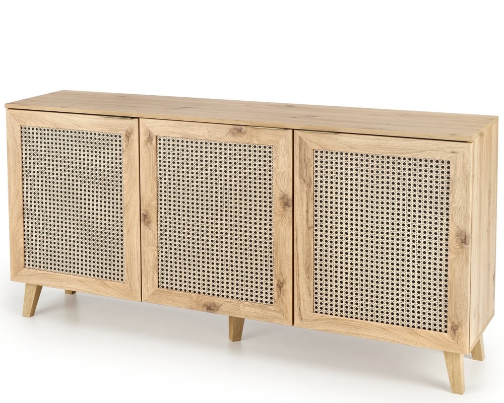 wohnli-moebel-suche-M26090072 Wohnli Möbelsuche - 3-türiges Sideboard in Natureiche und Rattanoptik