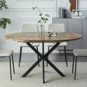 Runder ausziehbarer Tisch aus Holz und schwarzen Metallbeinen 100 cm 100x75x100cm Holz Braun MSO Möbel Esszimmermöbel Esstische