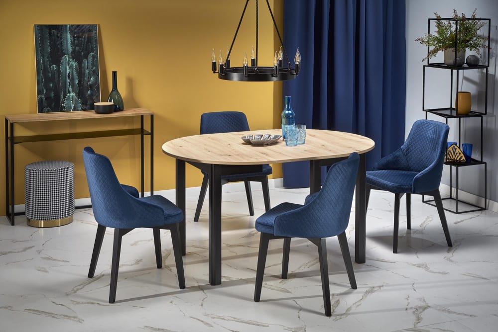 Ausziehbarer Esstisch mit Platte in Eichenoptik und schwarzen Beinen 102x76x102cm Holz Schwarz MSO Möbel Esszimmermöbel Esstische