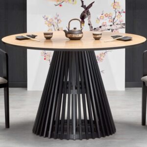 wohnli-moebel-suche-M26090087-1 Runder Esstisch mit Platte in Eichenoptik und schwarzem Bein 120x77x120cm Holz Schwarz MSO Möbel Esszimmermöbel Esstische