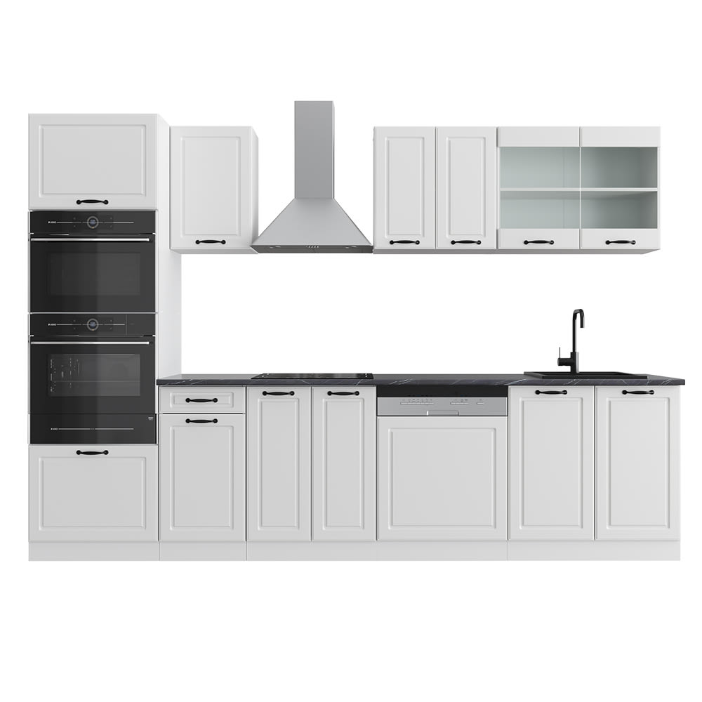 wohnli-moebel-suche-M26090091 Wohnli Möbelsuche - Küchenzeile mit Hochschrank ohne Arbeitsplatte Weiß Landhaus 300x81