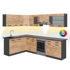 wohnli-moebel-suche-M26090101 Wohnli Möbelsuche - Eckküche AP Schwarz mit LED-Leisten Anthrazit 270x81