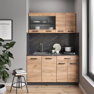 wohnli-moebel-suche-M26090106-1 Singleküche ohne Arbeitsplatte Goldkraft Eiche 140x81,6cm 140x82x46cm Spanplatte Braun Vicco Möbel Küchenmöbel Küchenunterschränke