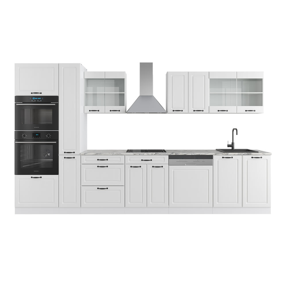 wohnli-moebel-suche-M26090115 Wohnli Möbelsuche - Küchenzeile mit Hochschrank ohne Arbeitsplatte Weiß Landhaus 350x81