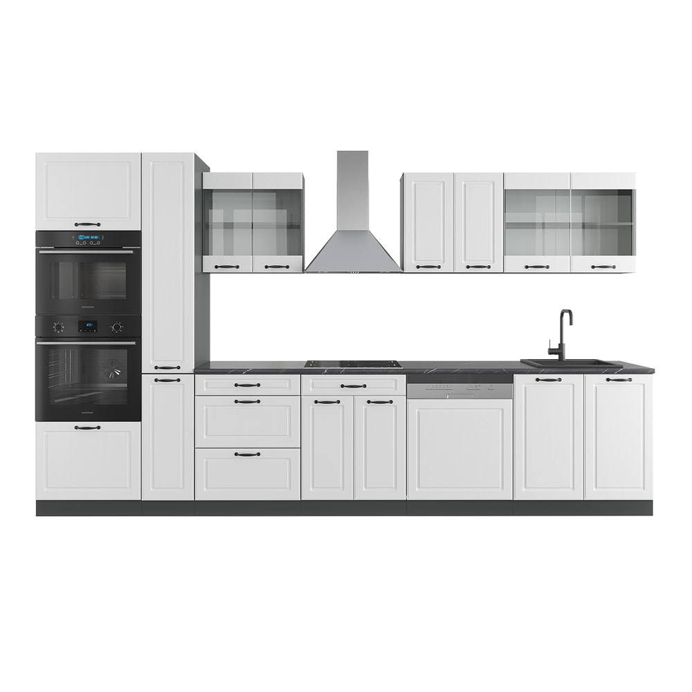 wohnli-moebel-suche-M26090119 Wohnli Möbelsuche - Küchenzeile mit Hochschrank ohne Arbeitsplatte Weiß Landhaus 350x81