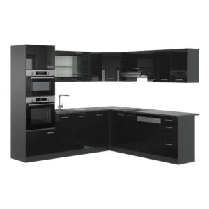 wohnli-moebel-suche-M26090121 Wohnli Möbelsuche - Eckküche ohne Arbeitsplatte Schwarz Hochglanz 247x81