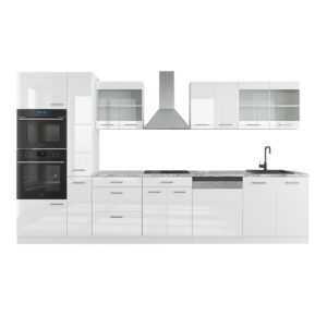 Wohnli Möbelsuche - Küchenzeile mit Hochschrank ohne Arbeitsplatte Weiß Hochglanz 350x81