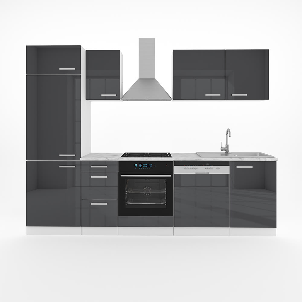 wohnli-moebel-suche-M26090142 Wohnli Möbelsuche - Küchenzeile ohne Arbeitsplatte Anthrazit Hochglanz 270x81