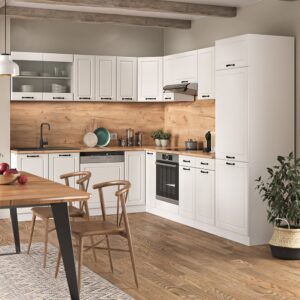 Eckküche ohne Arbeitsplatte Weiß Landhaus/Weiß 287x81.6cm 287x82x46cm Spanplatte Weiß Vicco Möbel Küchenmöbel Küchenunterschränke